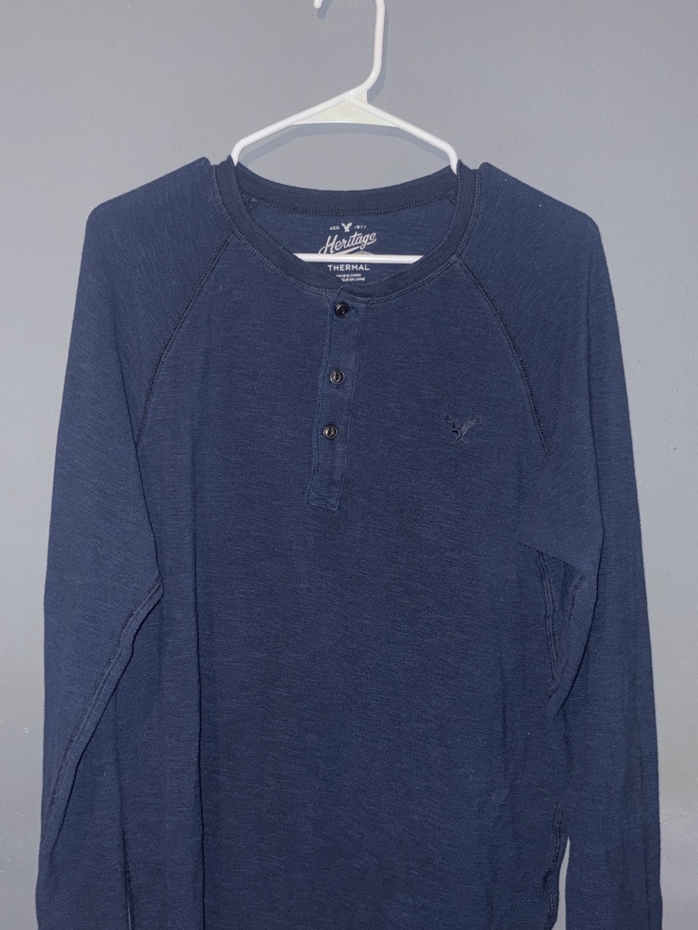 American Eagle Outfitters Navy Thermal Henley Long Sleeve